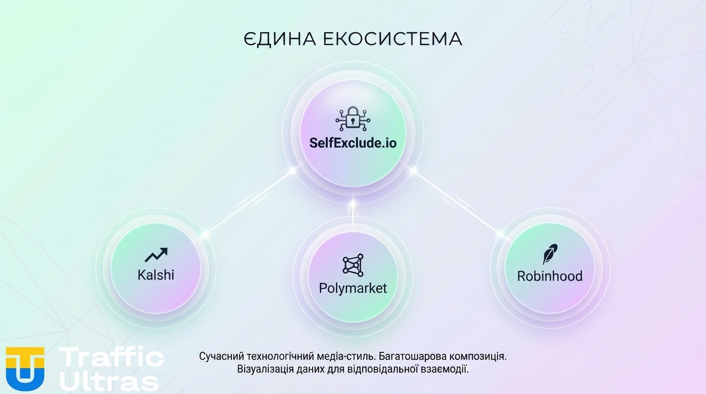 Схема інтеграції SelfExclude.io з найбільшими біржами прогнозів.