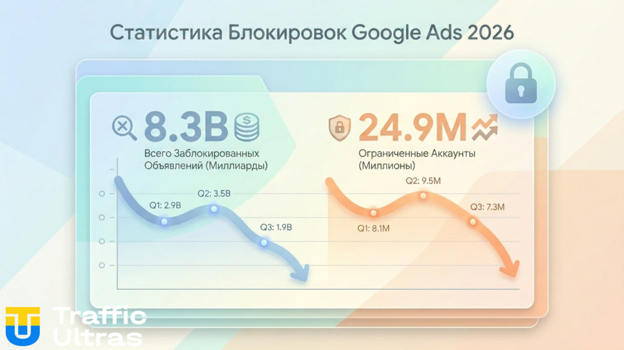 Статистика блокировок Google Ads 2026: забаненные аккаунты и рекламные объявления