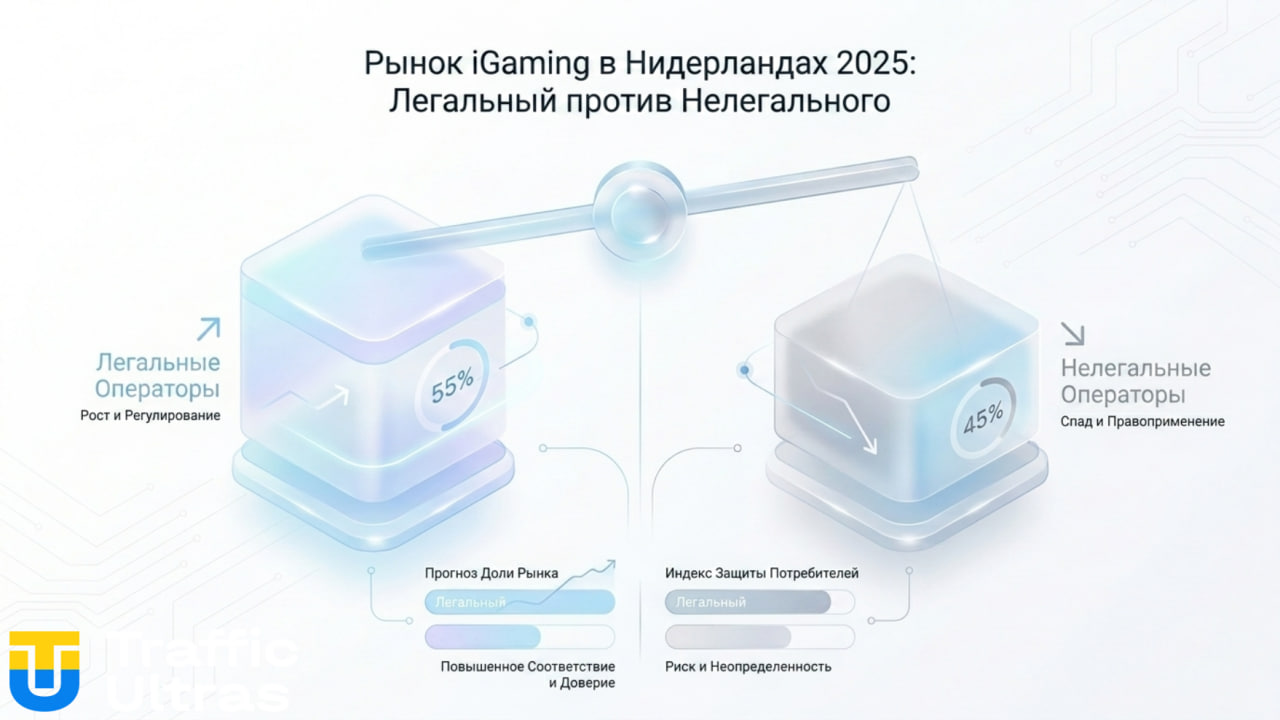 График доли рынка легальных и теневых казино Нидерландов 2025