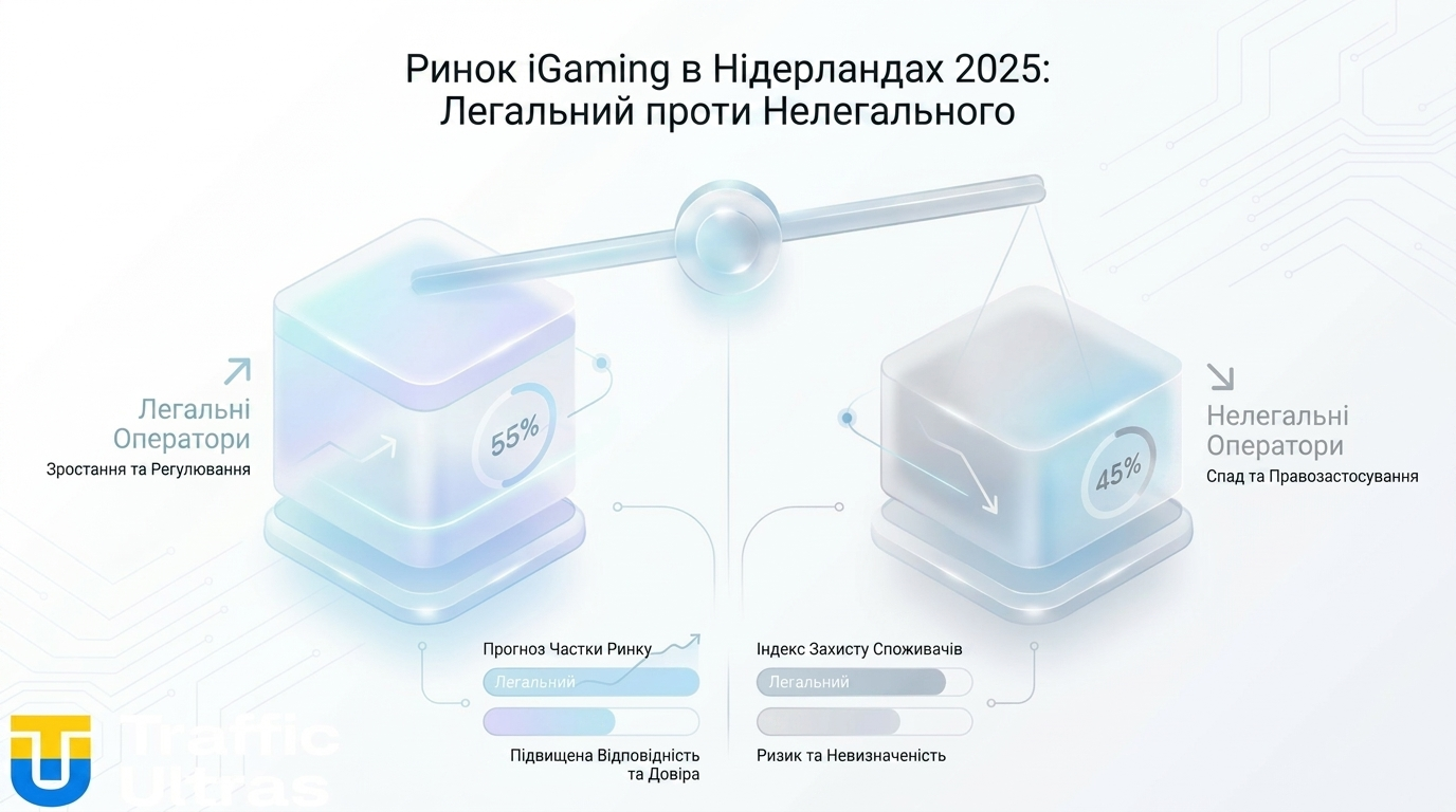  Графік частки ринку легальних та тіньових казино Нідерландів 2025