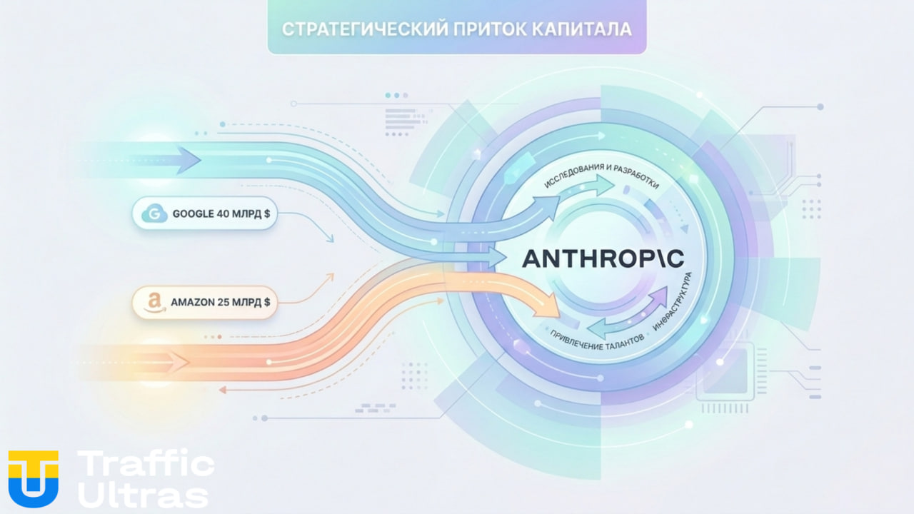 Схема инвестиций Google и Amazon в Anthropic.