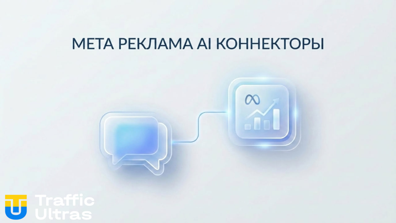 Схематичное изображение Meta Ads AI Connectors в минималистичном стиле.