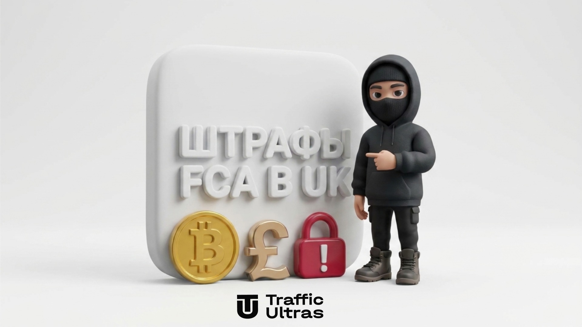 Штрафы FCA в Великобритании за манипулирование рынком 3D маскот Traffic Ultras указывает на стену с надписью