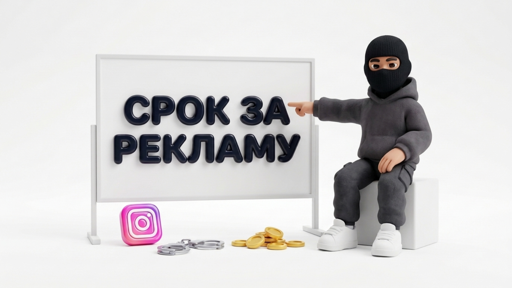 3D-иллюстрация: тюремный срок для Instagram-блогера за рекламу казино, арбитраж трафика и гемблинг.