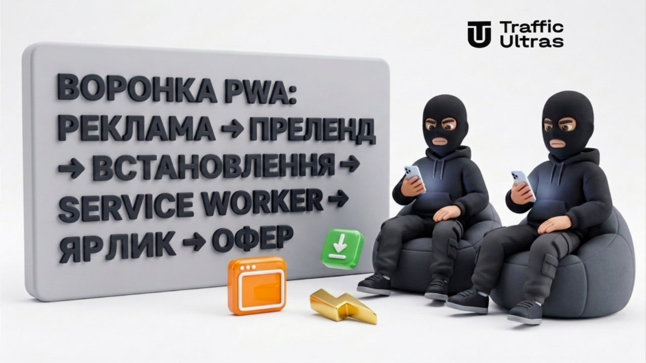  3D-персонажі Traffic Ultras розбирають схему воронки WebView-додатків для заливу трафіку