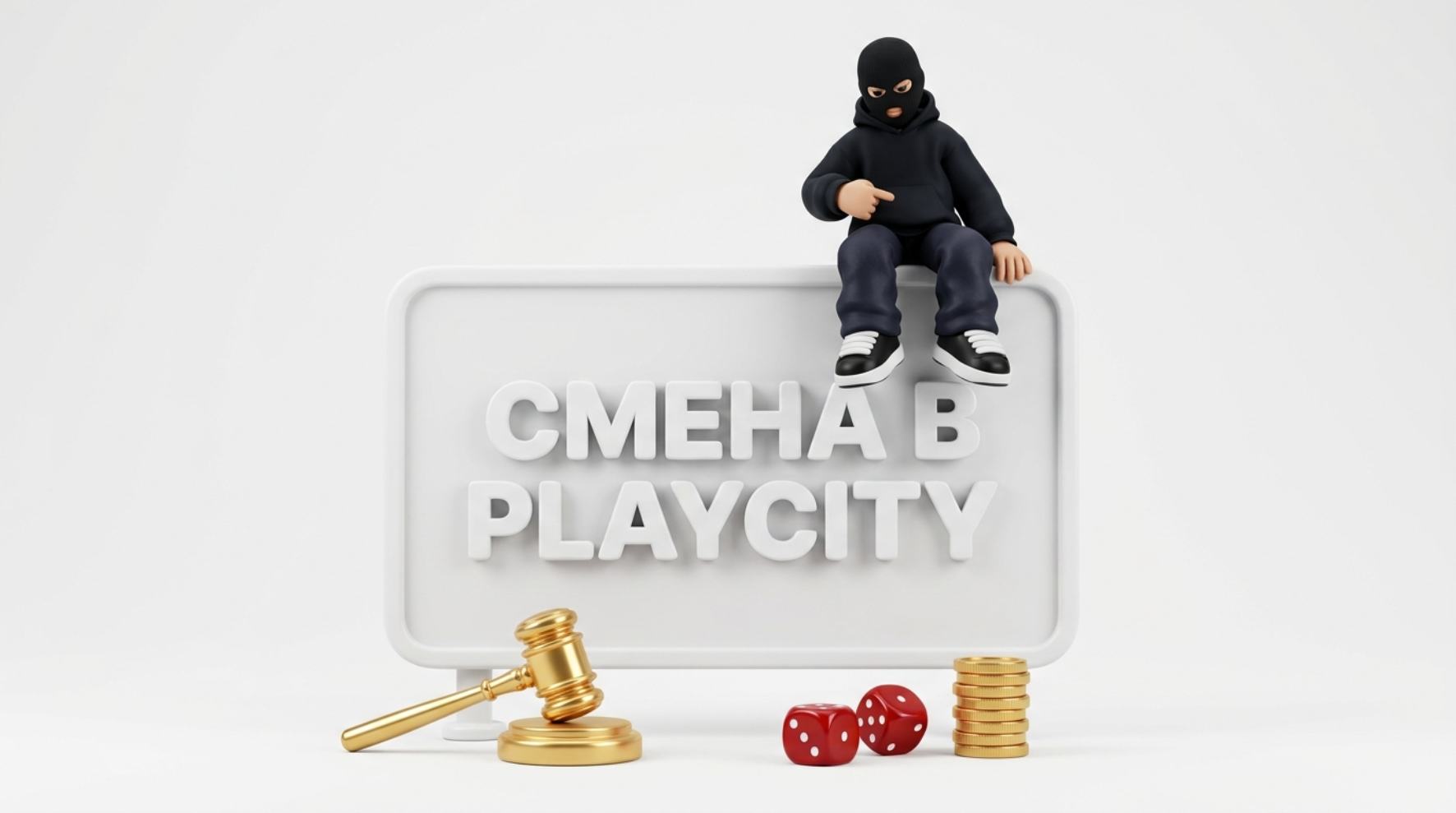 Маскот Traffic Ultras на бигборде с надписью СМЕНА РУКОВОДСТВА PLAYCITY
