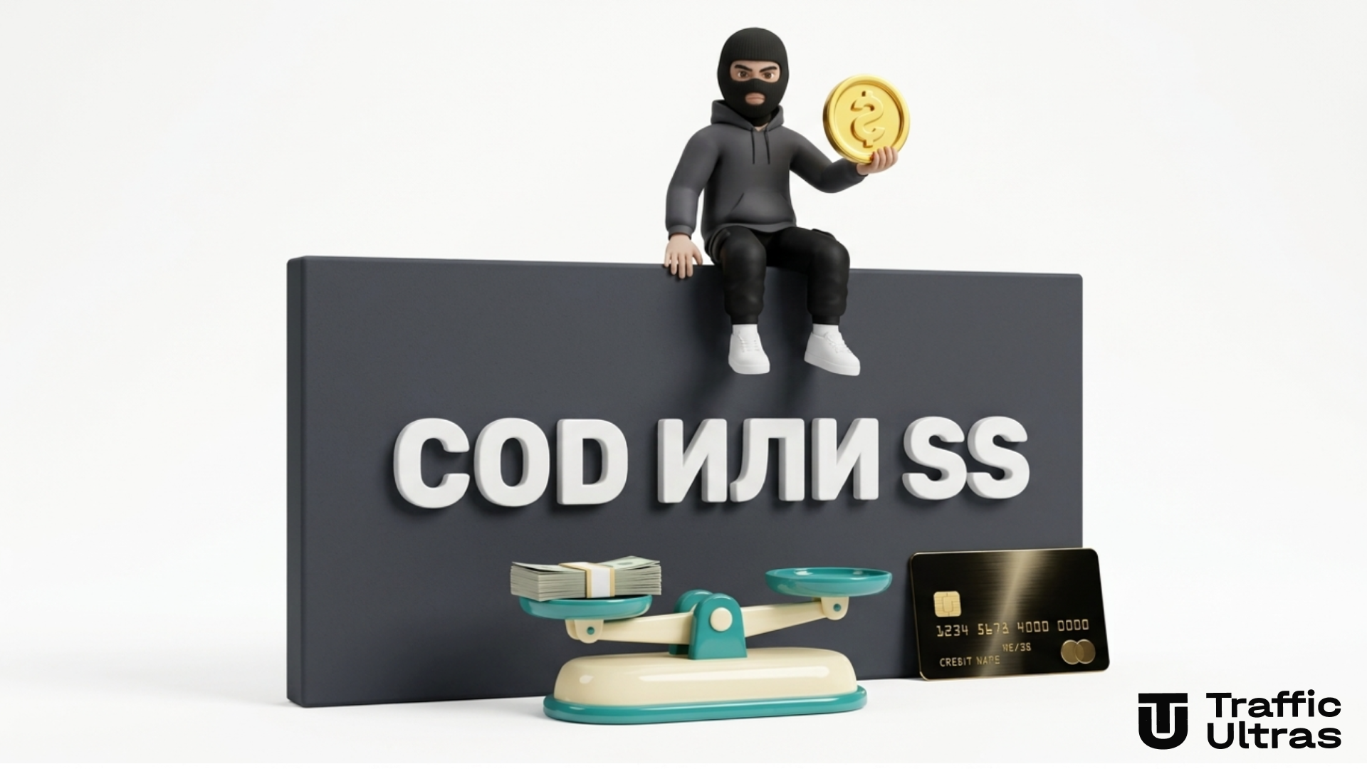 3D иллюстрация выбора между моделями оплаты COD и SS в арбитраже трафика нутры