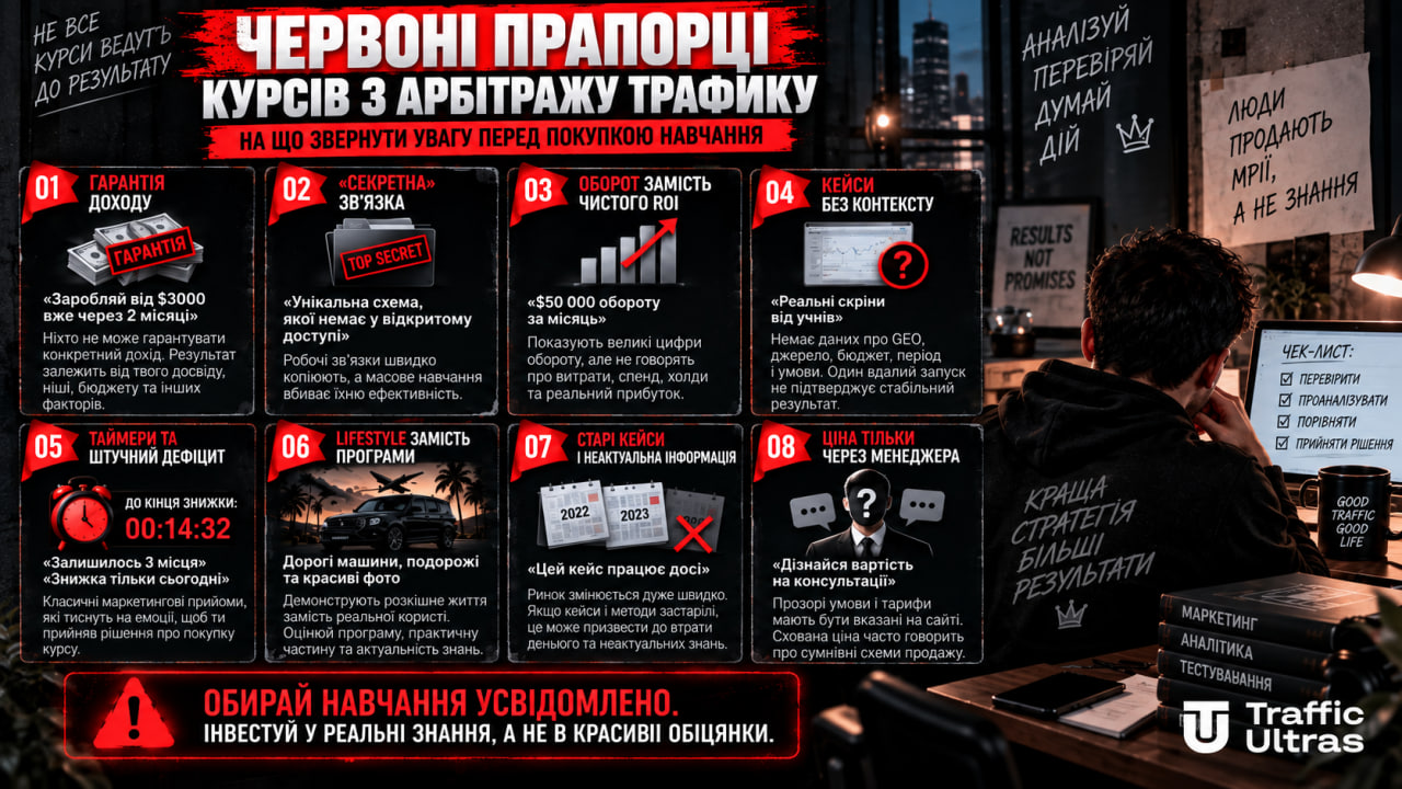 Червоні прапорці курсів з арбітражу трафіку: як розпізнати сумнівне навчання