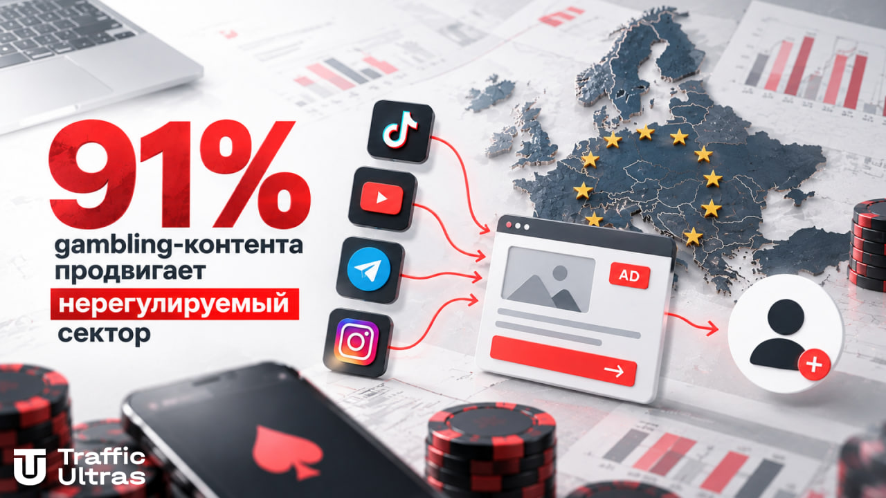 91% gambling-контента в ЕС продвигает нерегулируемый сектор — трафик через TikTok, YouTube, Telegram и Instagram
