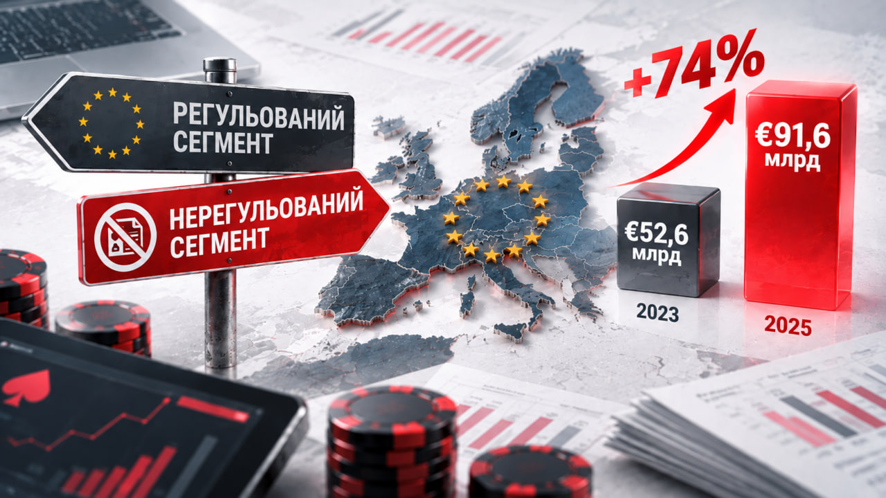 Нерегульований online gambling у ЄС зріс на 74% — з €52,6 млрд у 2023 році до €91,6 млрд у 2025 році