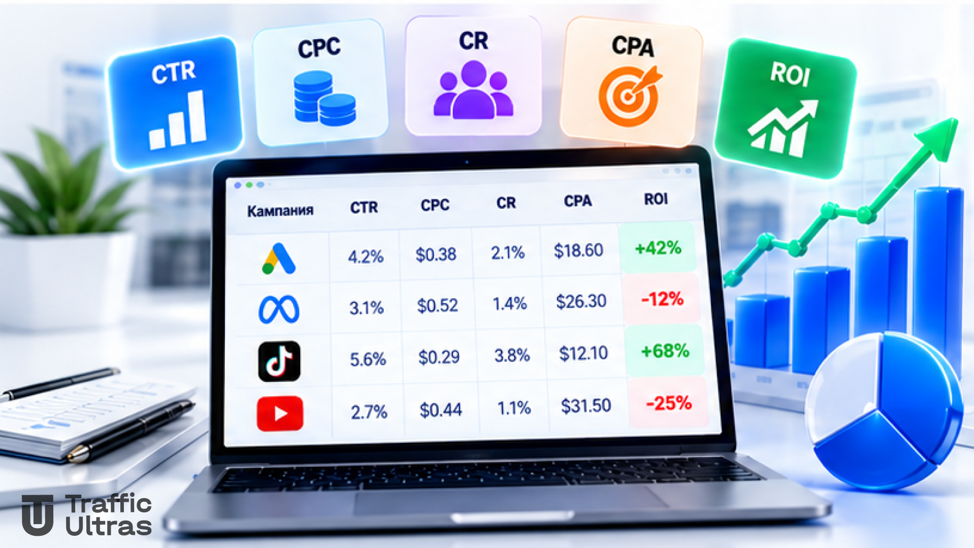 CTR, CPC, CR, CPA и ROI — основные показатели рекламной кампании