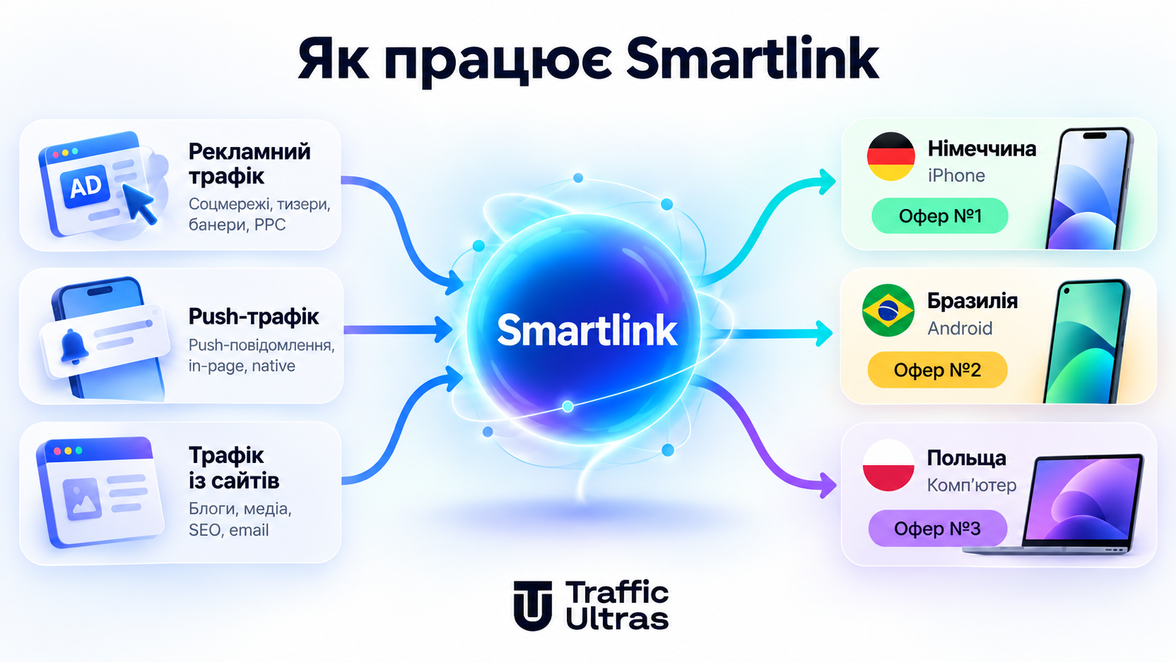 Як працює Smartlink в арбітражі трафіку та розподіляє користувачів між оферами за GEO і пристроями