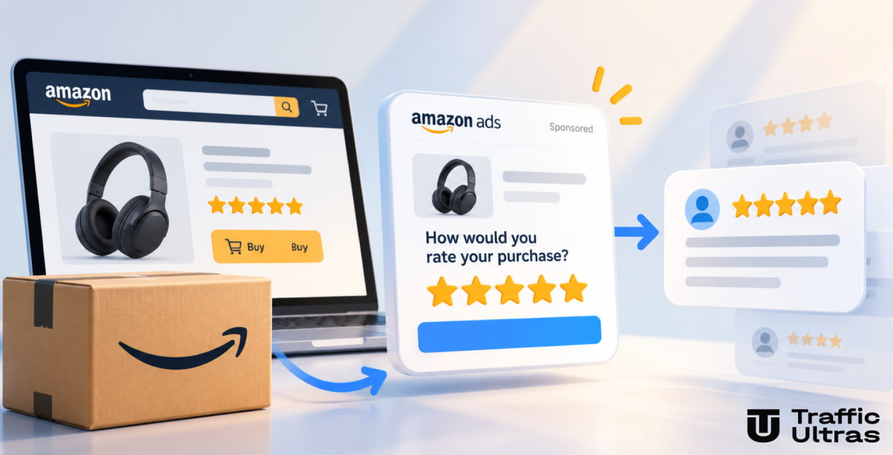 Amazon Ads Review Requests показує покупцеві запит на оцінку товару після покупки