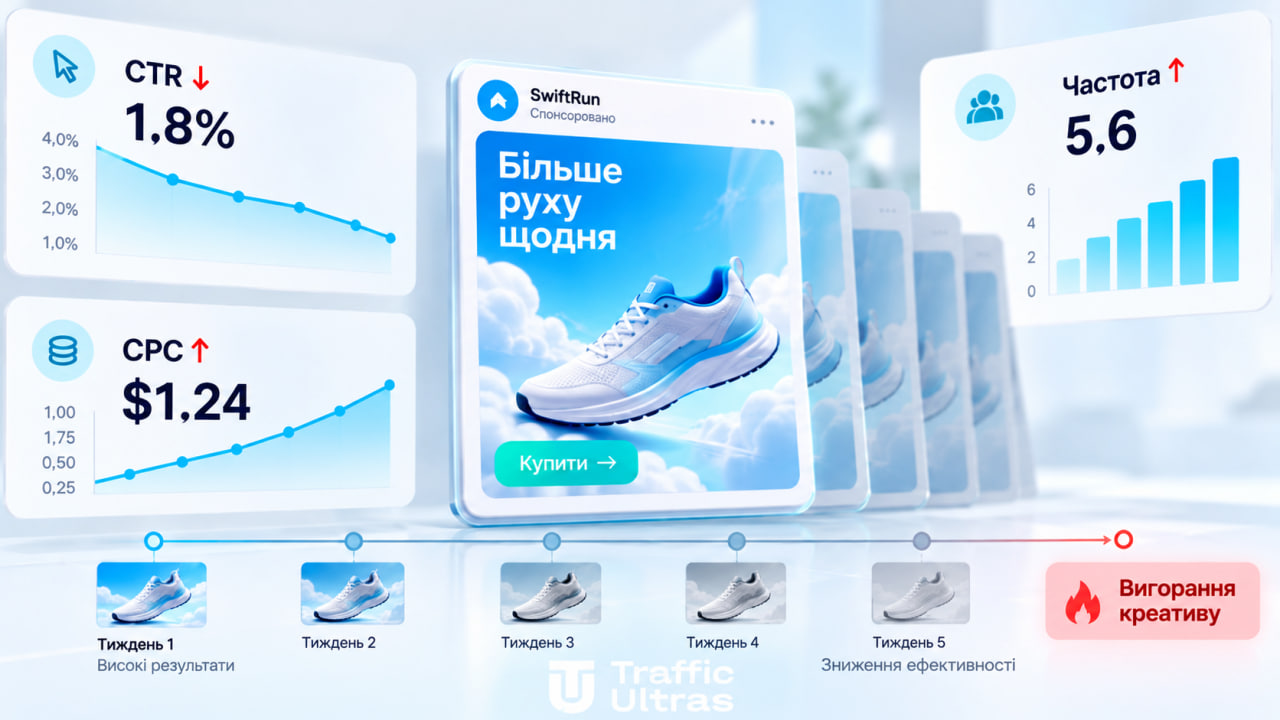 Вигорання рекламного креативу: падіння CTR, зростання CPC і частоти показів