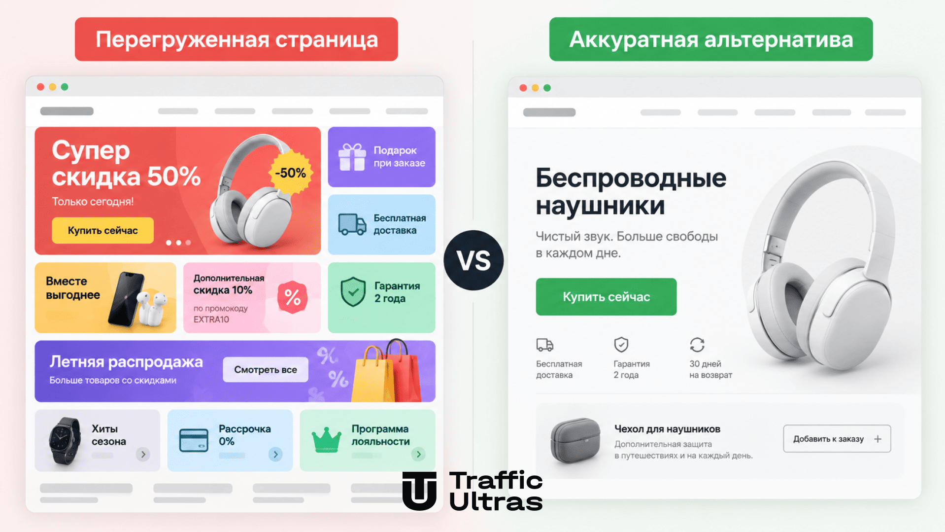 Перегруженная страница и аккуратное размещение второго оффера