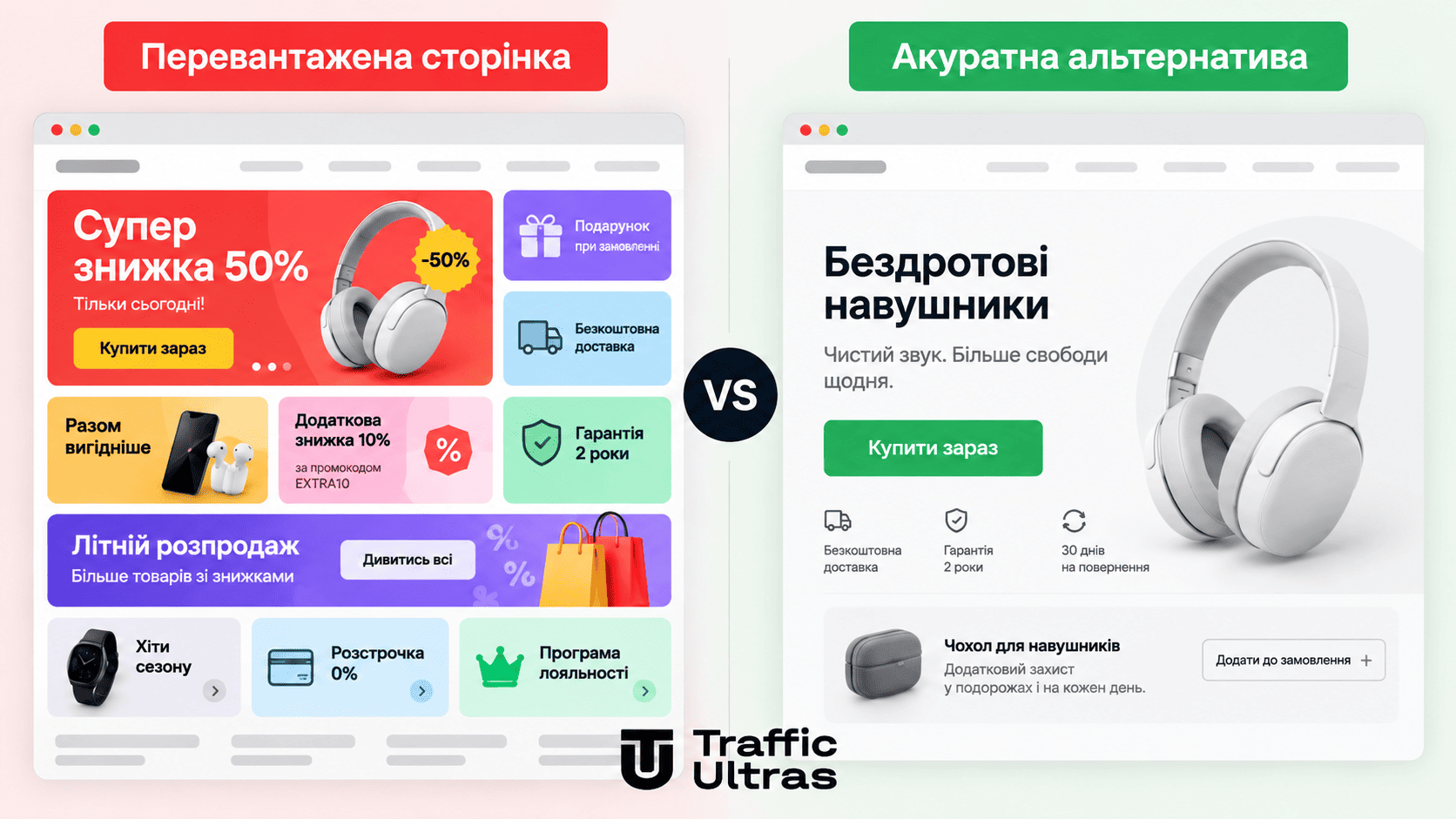 Перевантажена сторінка та акуратне розміщення другого офера
