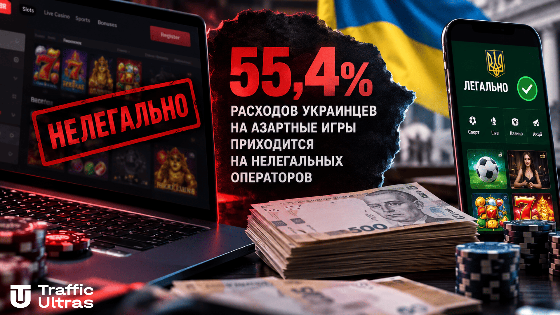 Легальные и нелегальные игорные операторы в Украине — сравнение лицензированных площадок и теневого рынка азартных игр по данным Kantar.