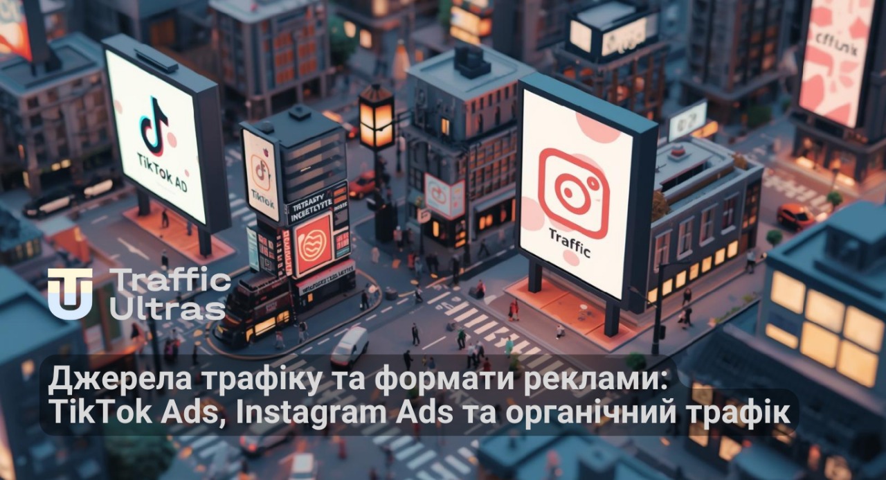 Джерела трафіку та формати реклами:  TikTok Ads, Instagram Ads та органічний трафік