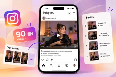 nstagram тестирует видео до 90 минут: новые форматы Features, Clips as Reels для коротких фрагментов и Series для объединения роликов в тематические серии.