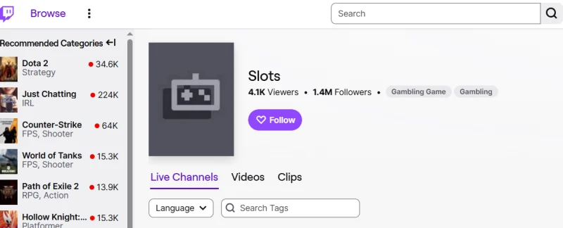 Категория Slots на Twitch — азартные игры, стримы слотов