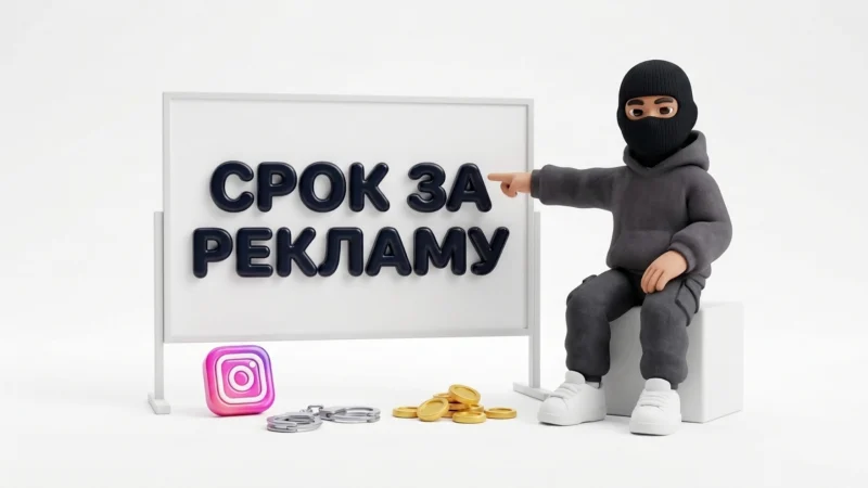 3D-иллюстрация: тюремный срок для Instagram-блогера за рекламу казино, арбитраж трафика и гемблинг.