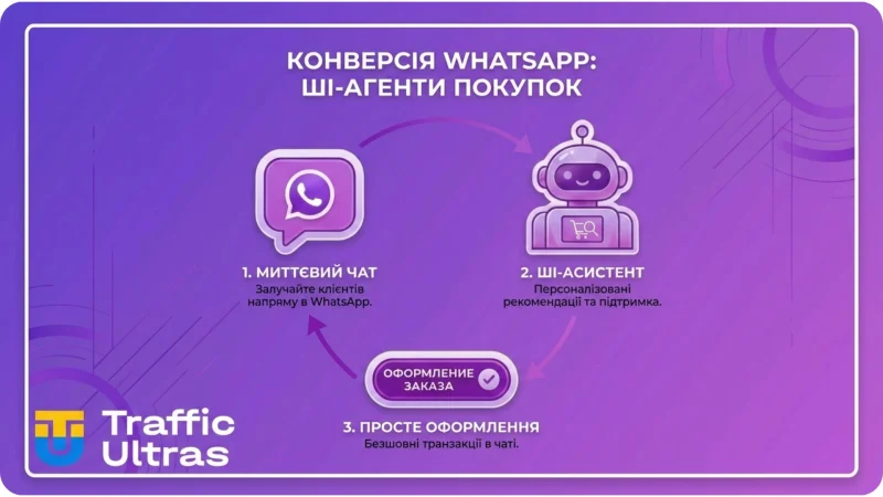 Воронка продажів через шопінг-агентів Meta у WhatsApp та Instagram.