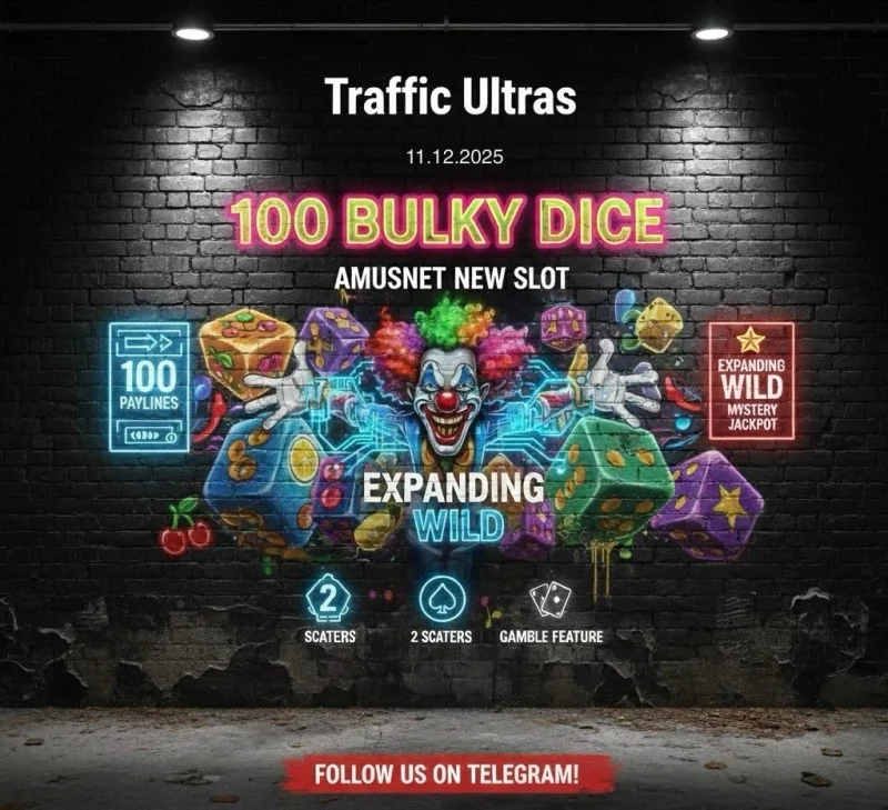 Слот 100 Bulky Dice от Amusnet с яркой графикой, 5 барабанами, 4 рядами и расширяющимся Clown Wild