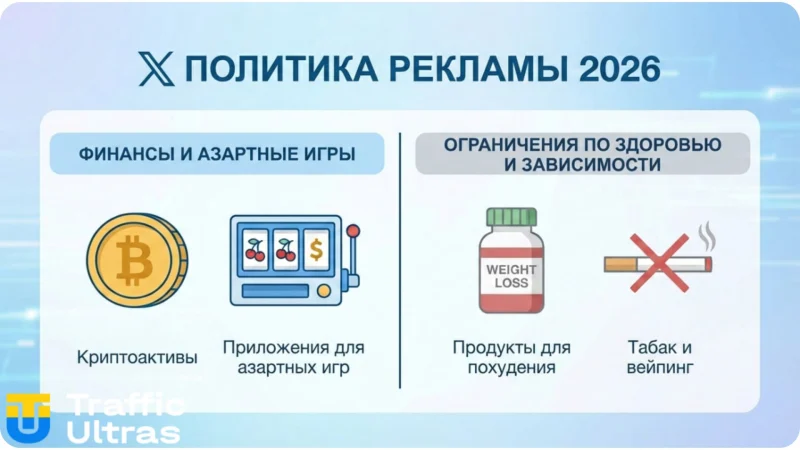 Сравнение разрешенных и запрещенных ниш рекламы в X 2026.