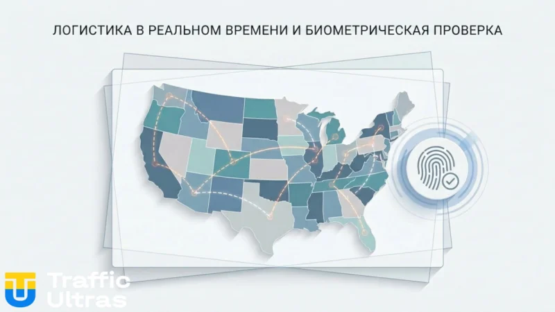 Инфографика контроля логистики и биометрии в TikTok Shop.