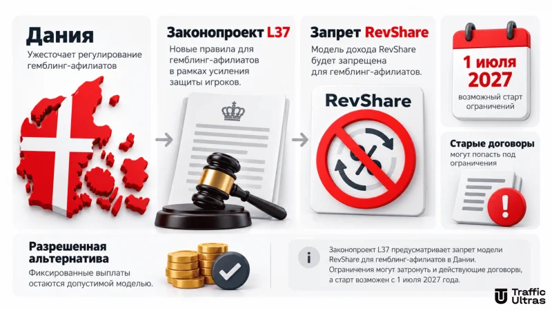 Дания планирует запретить RevShare в гемблинг-партнёрках с 1 июля 2027 года — основные положения законопроекта L37.
