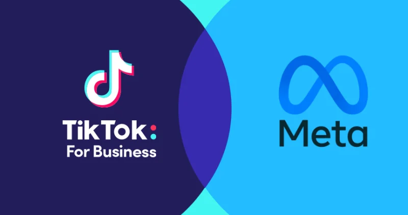Логотипы Meta и TikTok на фоне флага ЕС — победа в споре о надзорном сборе.